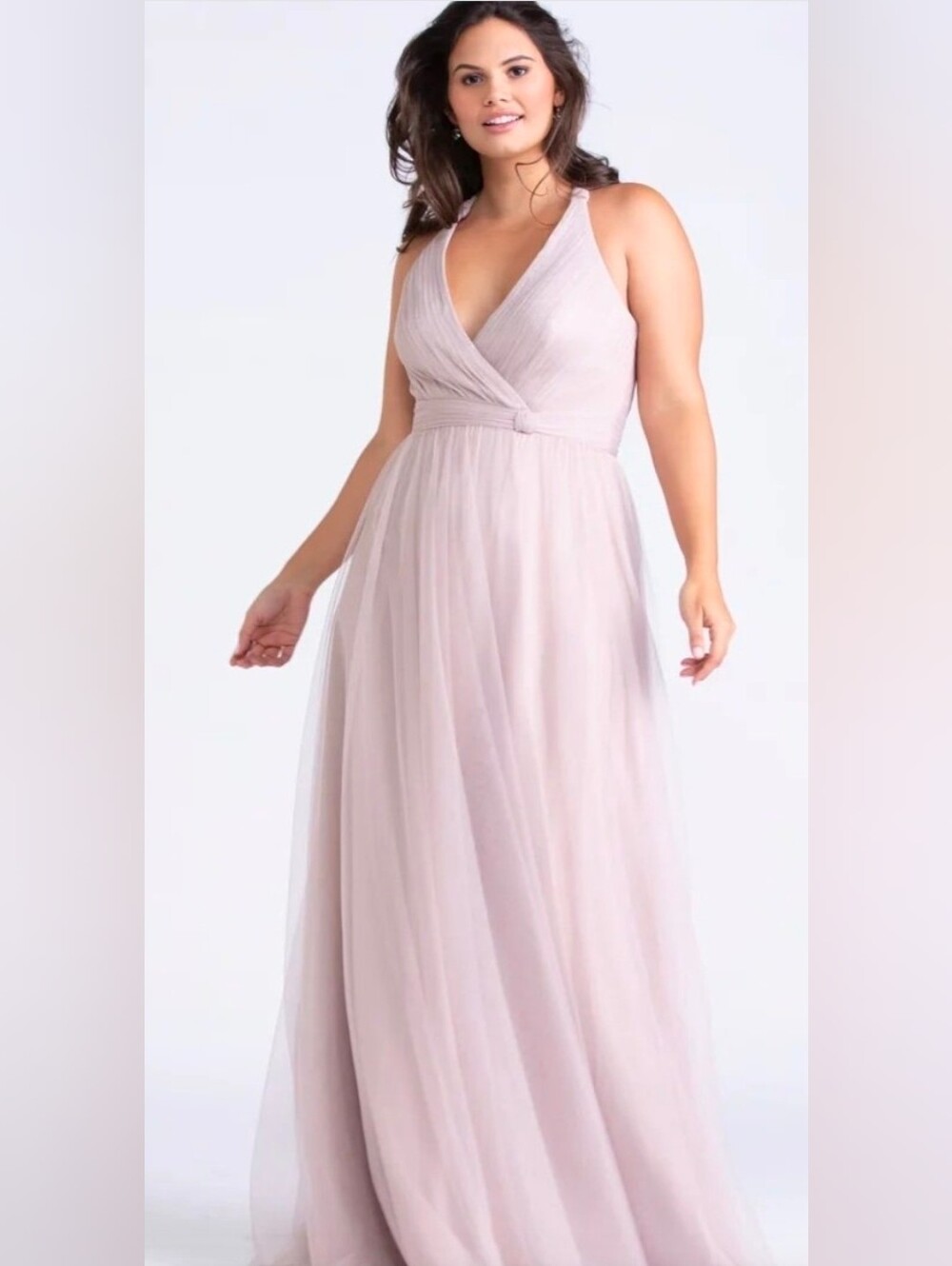 Watters & Watters Wtoo Tulle Latte Sleeveless Tie Neck Maxi Gown Dress Size M